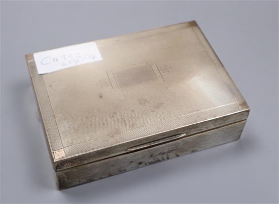 A 1930s Art Deco silver engine turned cigarette box, 15cm.